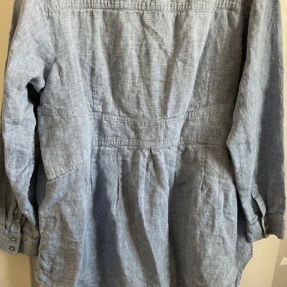 Soft Surroundings 100% Linen High/Low Button Down Blue Tunic - Size 1X - Picture 7 of 8